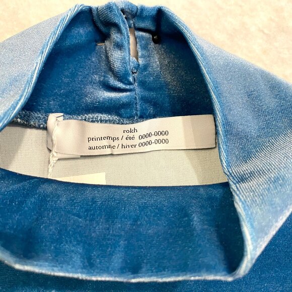 ROKH Cyan Blue Mask Velvet Mini Dress, Size 8 - Picture 4 of 16